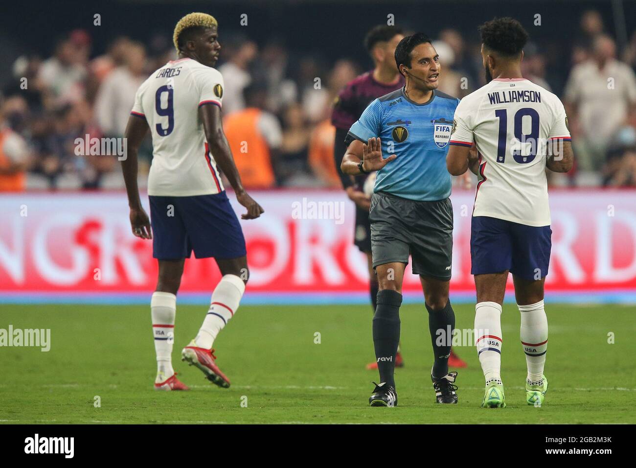 August 1, 2021: Referee Said Martinez discusses a call with United 