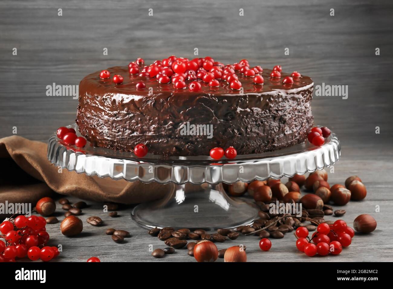 Chocolate Cake With Cranberries On Wooden Background Stock Photo Alamy
