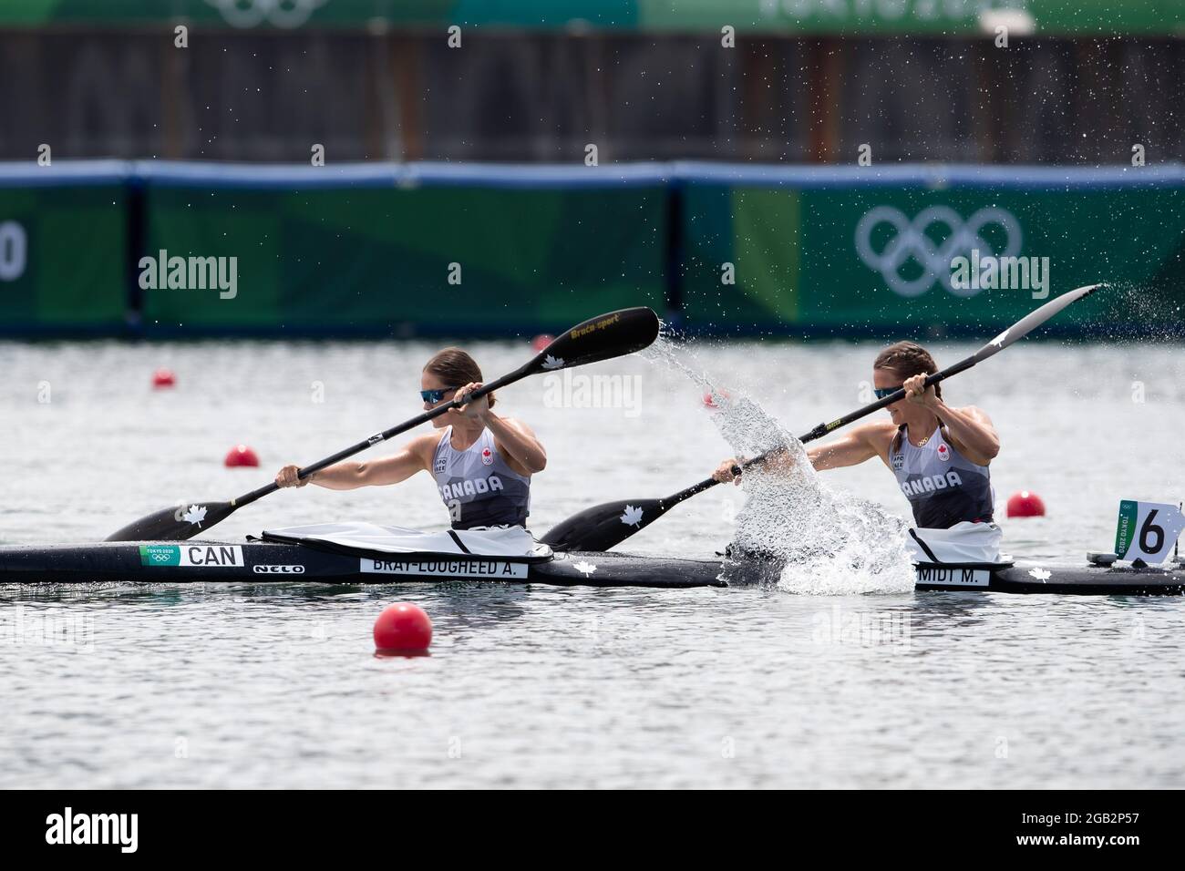 Tokyo, Japan. August 02, 2021: Alanna Bray-Lougheed (49) and Madeline Schmidt (52) of Canada in Women's Kayak Double 500m race during the Canoe Sprint Heats at Sea Forest Waterway in Tokyo, Japan. Daniel Lea/CSM} Credit: Cal Sport Media/Alamy Live News Stock Photo