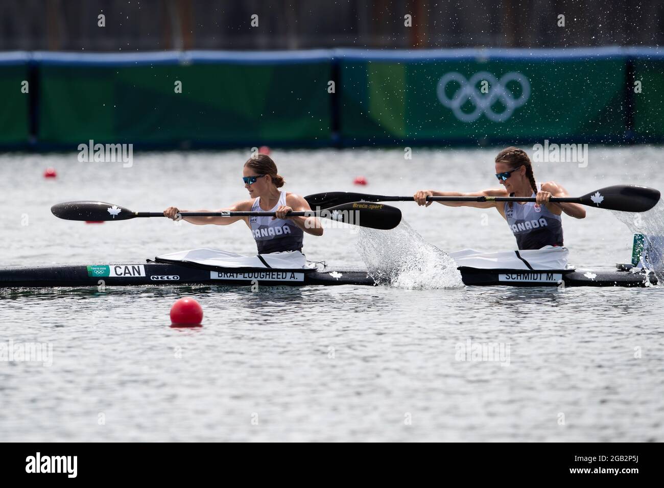 Tokyo, Japan. August 02, 2021: Alanna Bray-Lougheed (49) and Madeline Schmidt (52) of Canada in Women's Kayak Double 500m race during the Canoe Sprint Heats at Sea Forest Waterway in Tokyo, Japan. Daniel Lea/CSM} Credit: Cal Sport Media/Alamy Live News Stock Photo