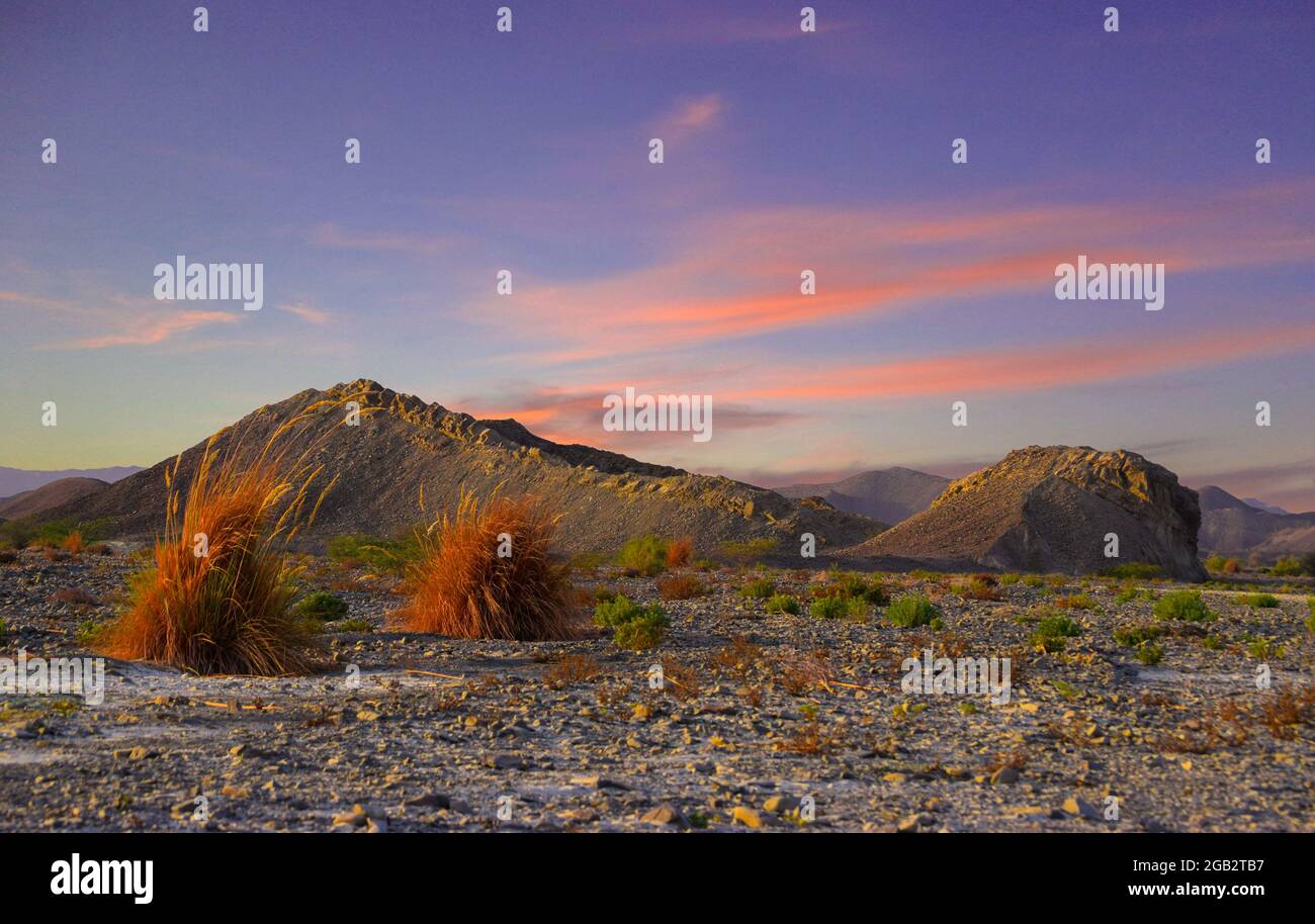 Evening sunset landscape, travel  mountains outdoor natural scenery clouds photography in Baluchistan Stock Photo