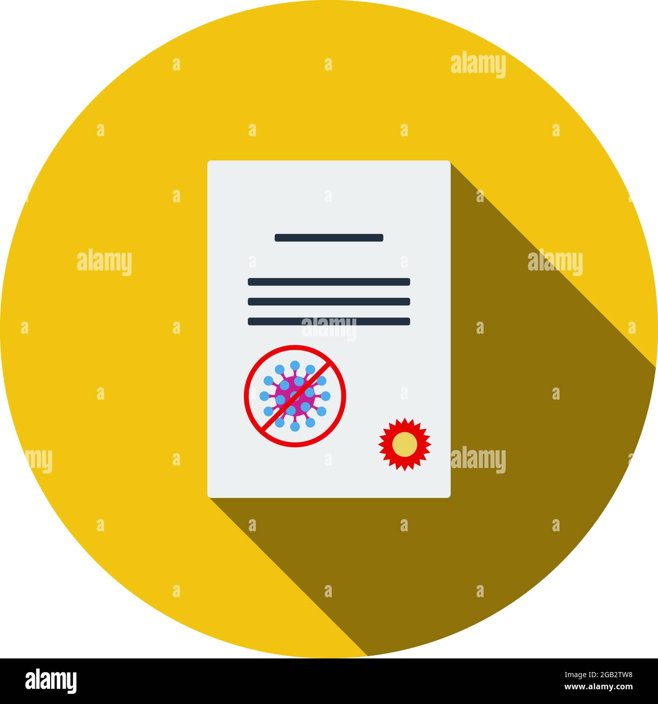 No Coronavirus Certificate Icon. Flat Circle Stencil Design With Long Shadow. Vector Illustration. Stock Vector
