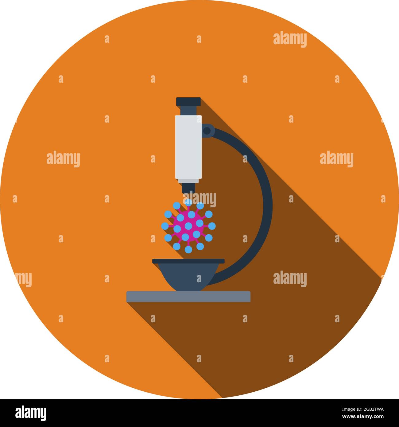 Research Coronavirus By Microscope Icon. Flat Circle Stencil Design With Long Shadow. Vector Illustration. Stock Vector
