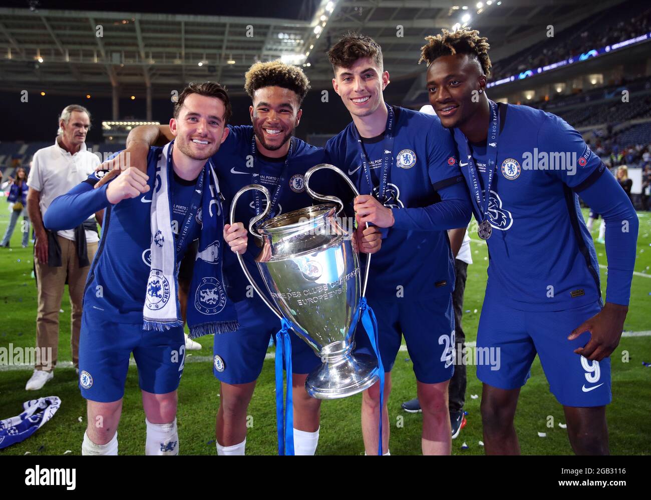 File Photo Dated 29 05 21 Of Chelsea S Ben Chilwell Reece James Kai Havertz And Tammy Abraham With The Trophy Following The Uefa Champions League Final Issue Date Monday August 2 21 Stock Photo Alamy