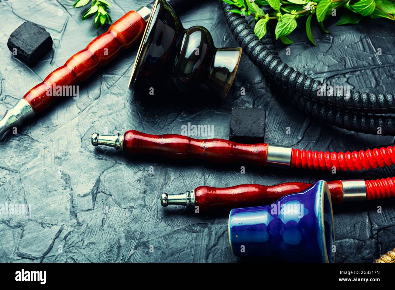 Fragrant oriental hookah with mint flavor. Fragrant shisha with