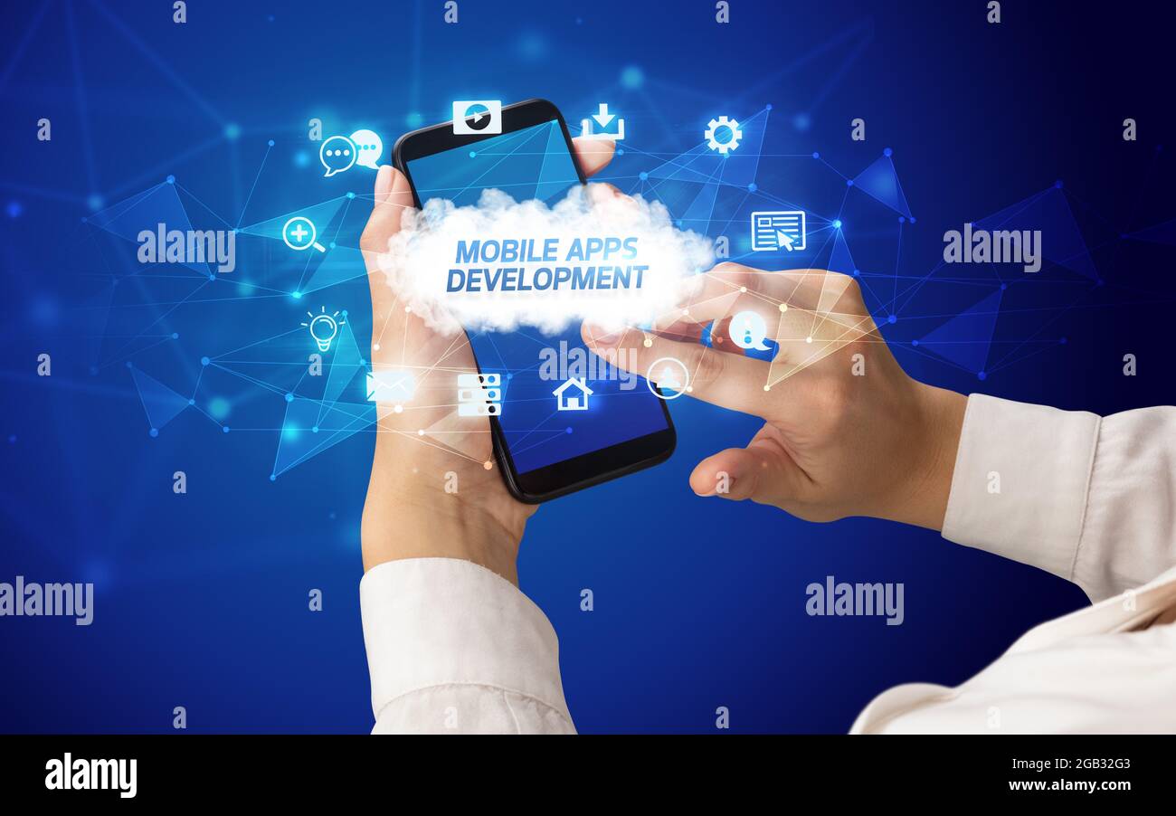 Hand using smartphone with cloud technology concept Stock Photo - Alamy