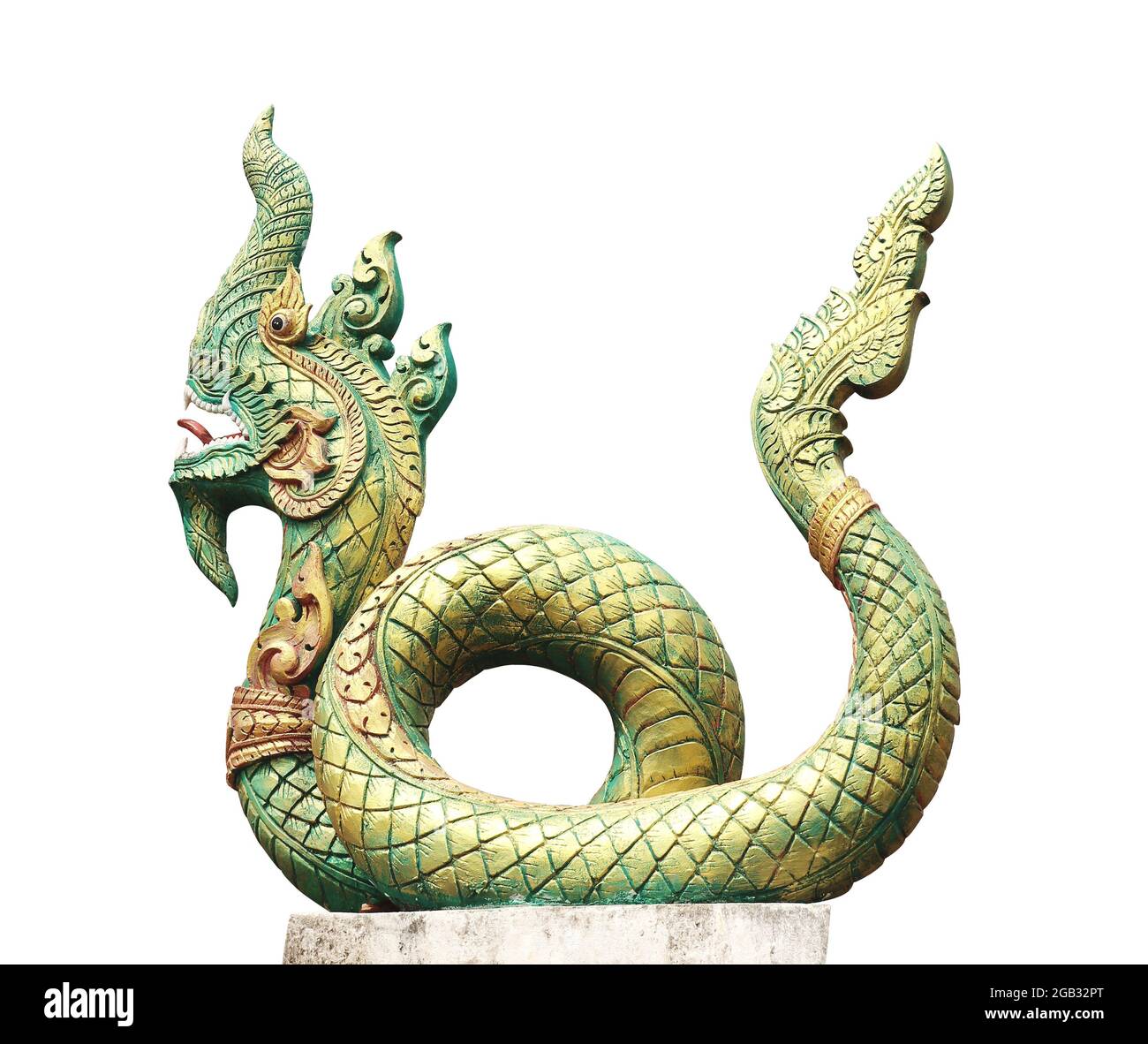 Ancient statue of mythical asian naga snake, Cambodia. Old Sculpture of a  fantastic serpent. Isolated on white background Stock Photo - Alamy