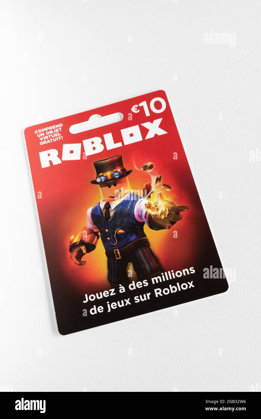 Montreal, Canada - March 22, 2020: Roblox gift card in a hand over