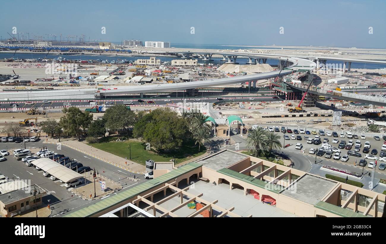 The construction of the bridges between Port and  Rashid Hospital in Dubai. January 2020 Stock Photo