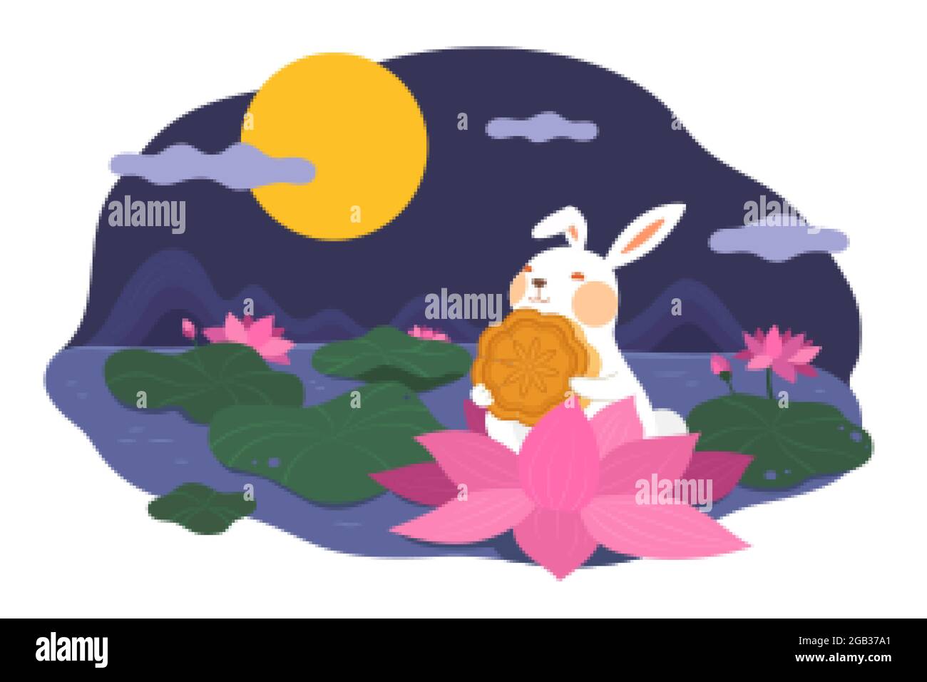 Mid autumn festival card design with the rabbit character. Flat ...