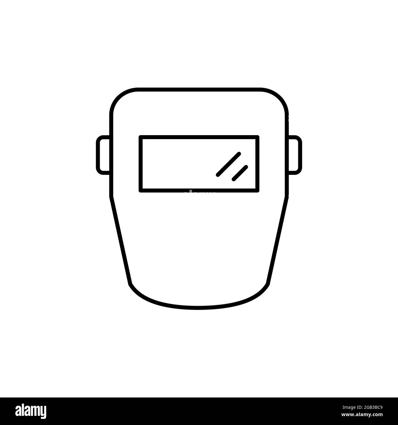 Welding mask line icon. Work safety symbol. Face shield outline. Welder personal protection equipment. Protective eyewear. Occupational safety gear. Stock Vector