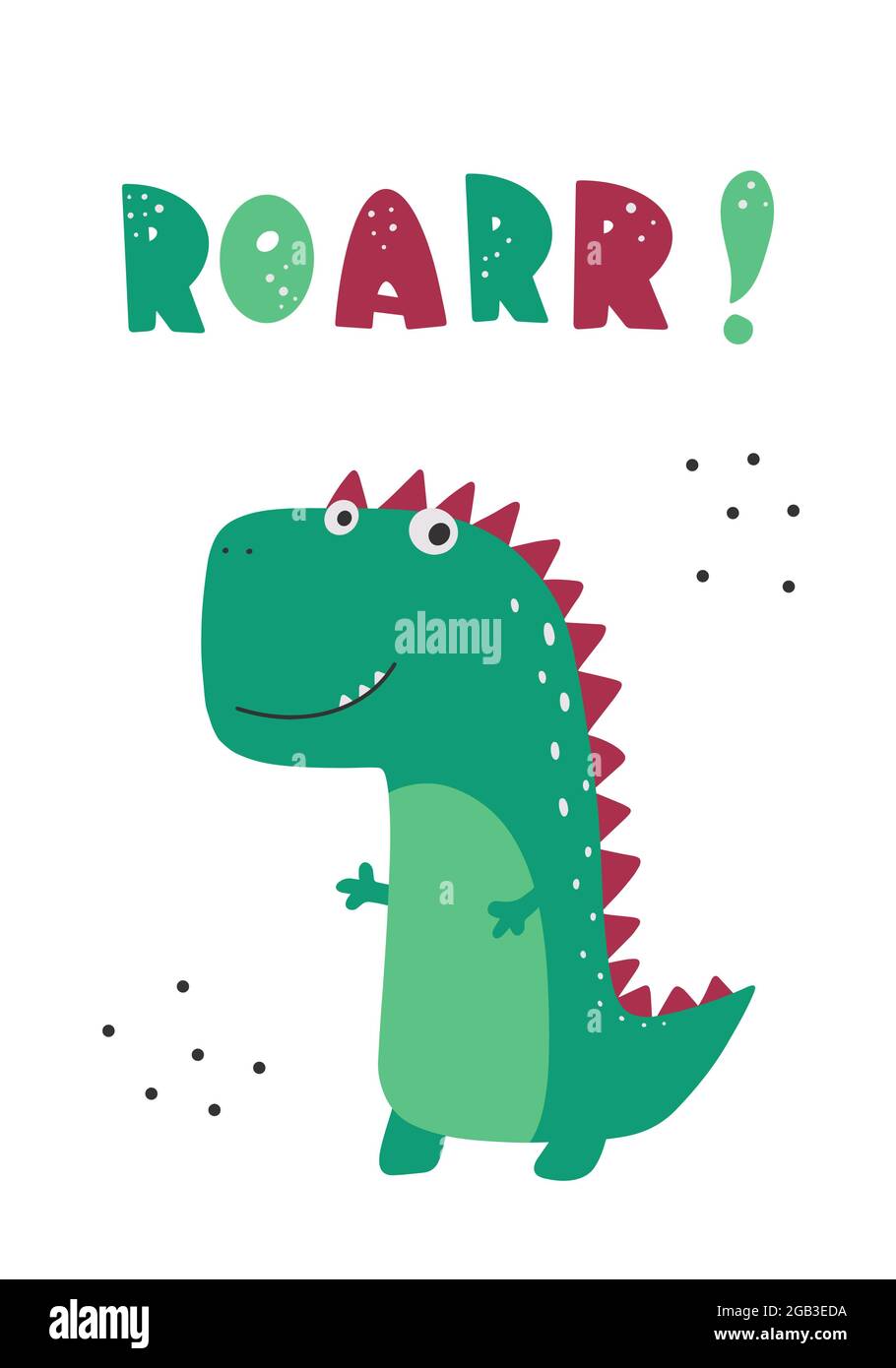 Roar slogan graphic with funny dinosaur cartoons. Stock Vector