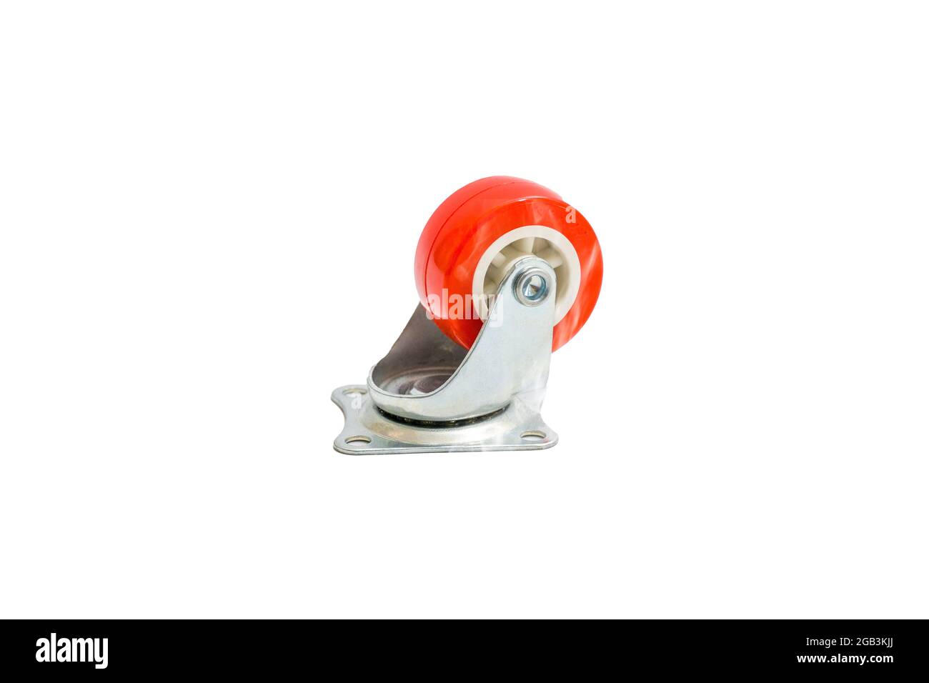 Red trolley wheels for repair or replacement maintenance change. Stock Photo