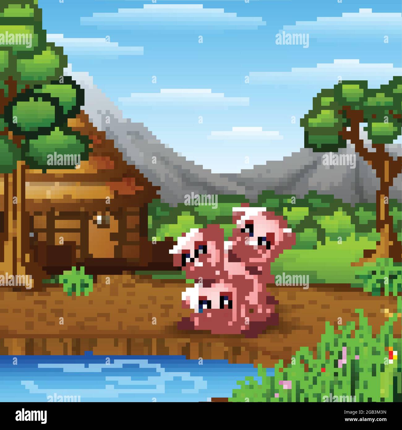 Three little pigs are playing together Stock Vector