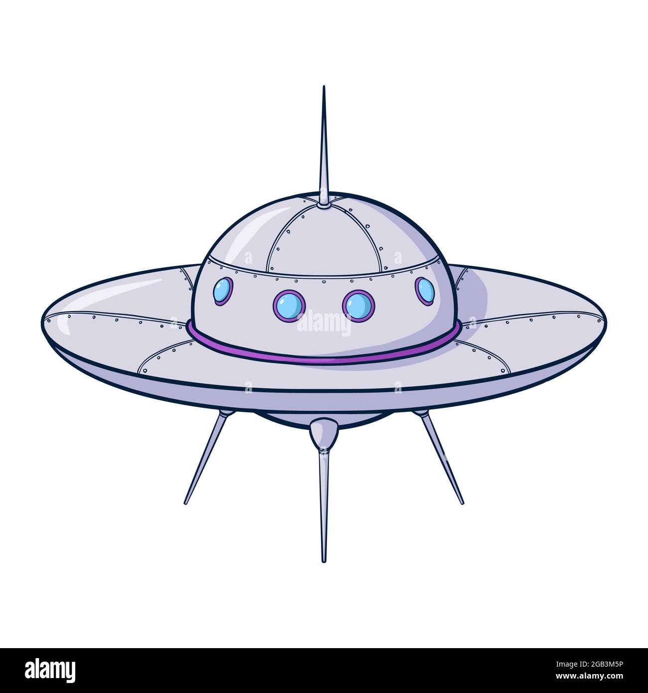 Cartoon Illustration of Spaceship. Hand drawn spacecraft template for logo, emblem, Web design, nursery decor, Print, Sticker, Card Stock Vector