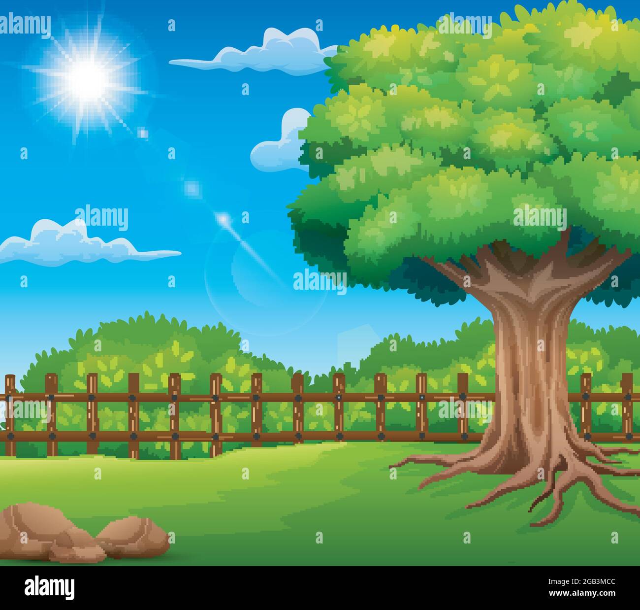 Nature landscape with green meadow and sunlight Stock Vector Image ...