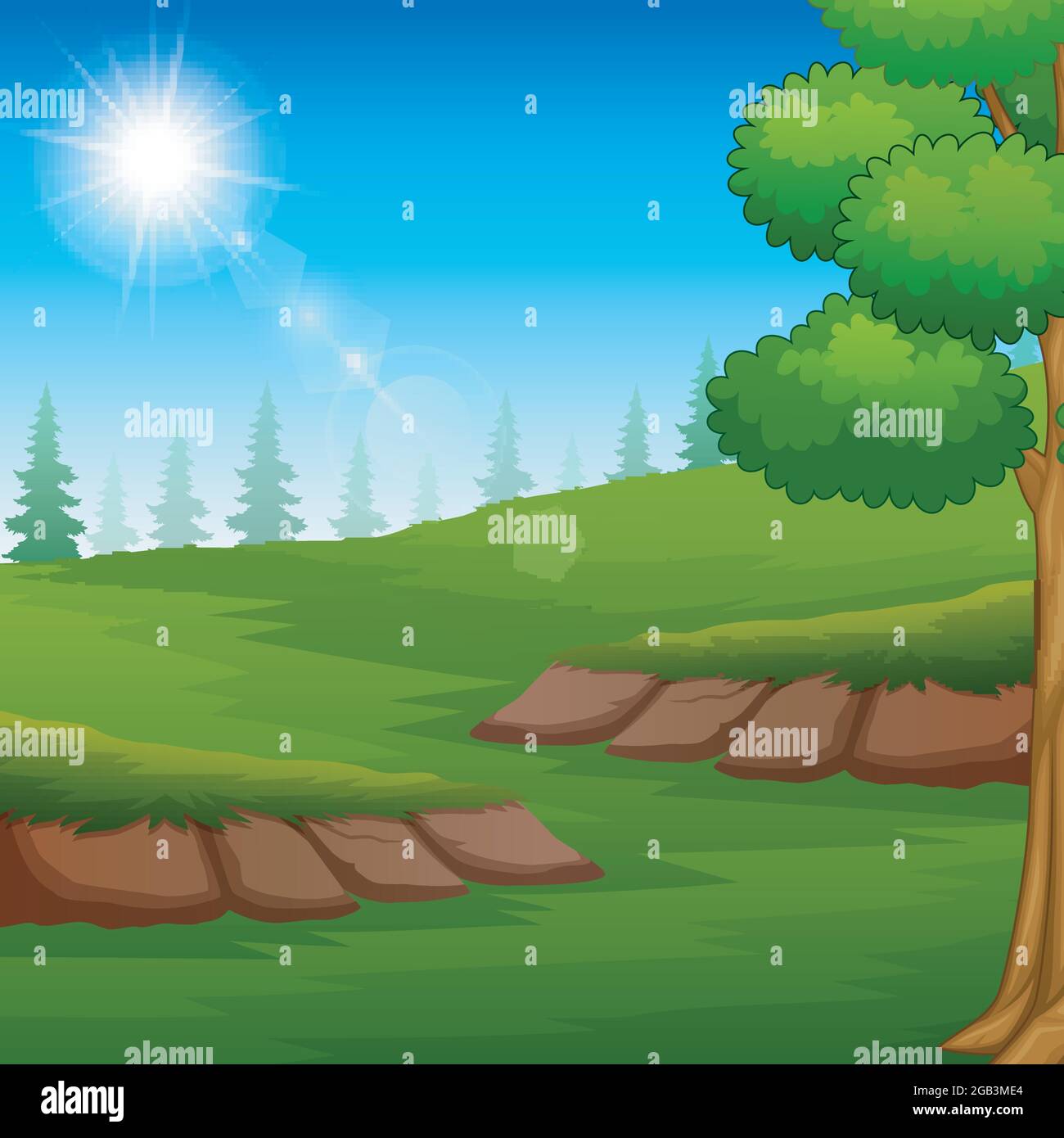 Nature landscape with green meadow and sunlight Stock Vector Image ...