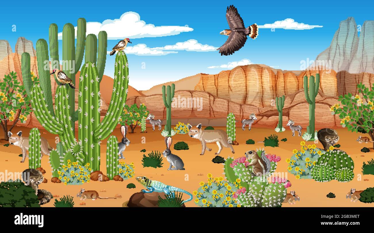 Animals in the desert forest landscape scene at daytime illustration Stock  Vector Image & Art - Alamy