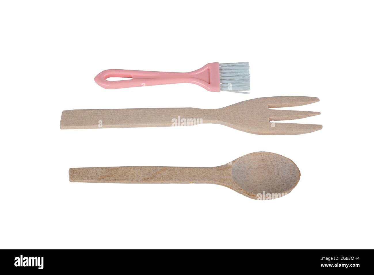 Wooden tongs, spatula rolling pin, spoon and fork for home cooking