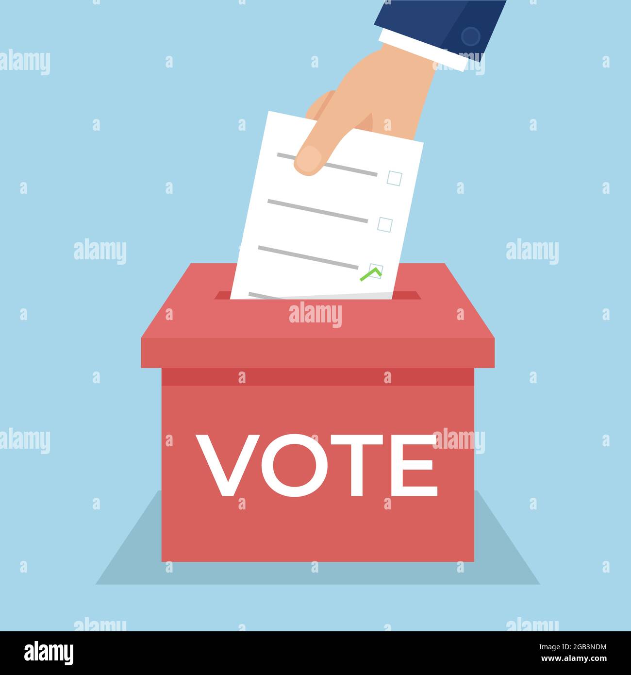 A hand places a ballot paper in a ballot box. Election concept. Flat ...