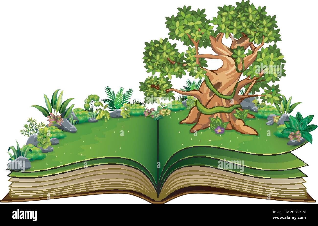 Open book with animals cartoon on the trees Stock Vector Image & Art ...