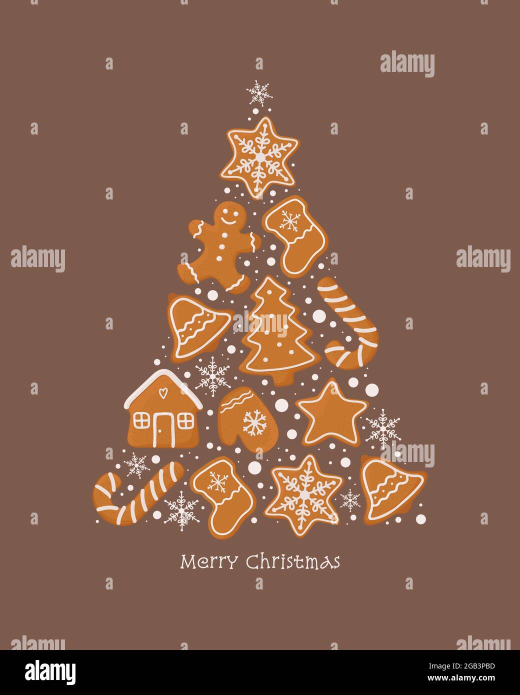 Christmas greeting card with gingerbread cookies. Vector illustration ...