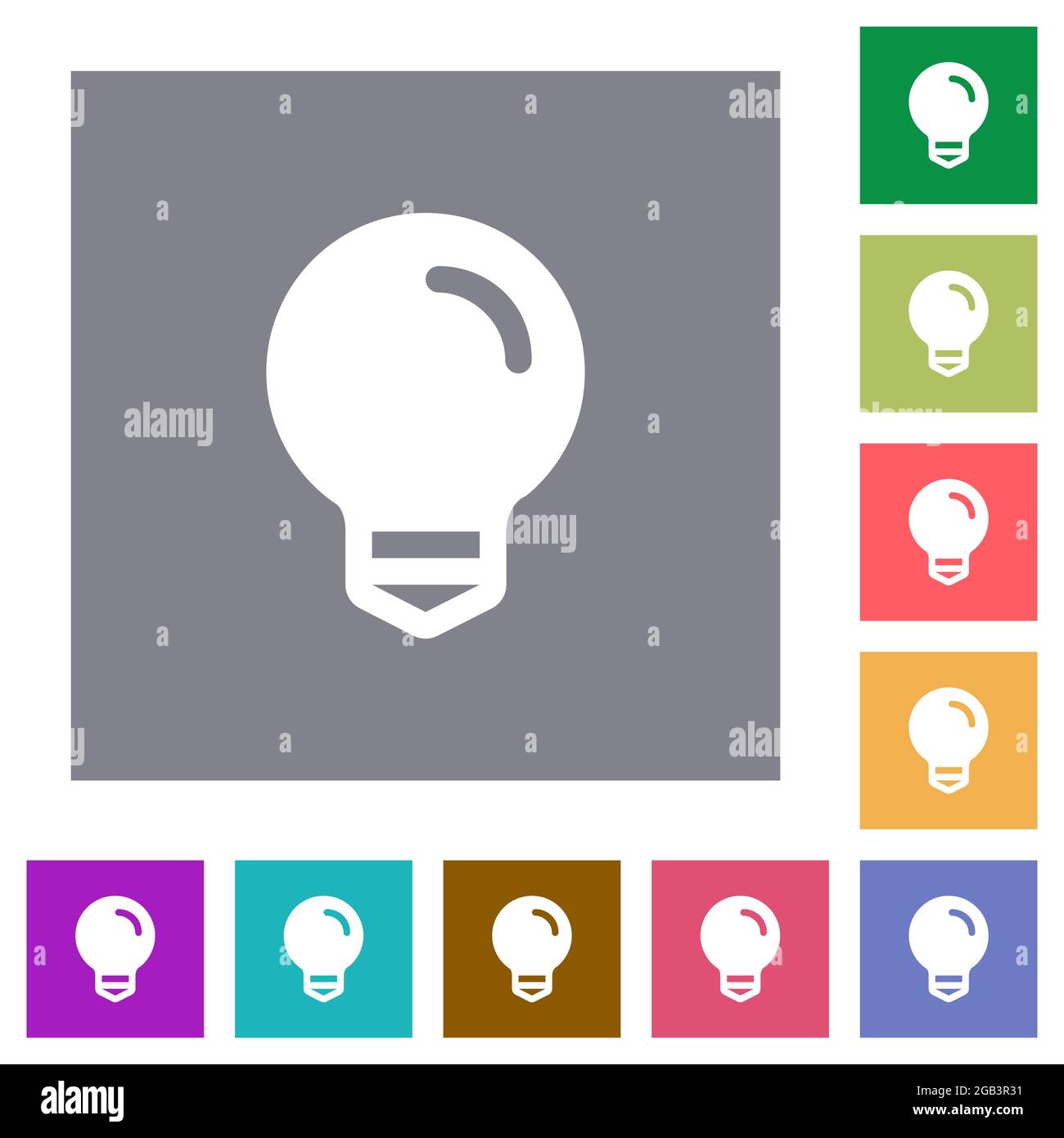 Light bulb solid flat icons on simple color square backgrounds Stock ...
