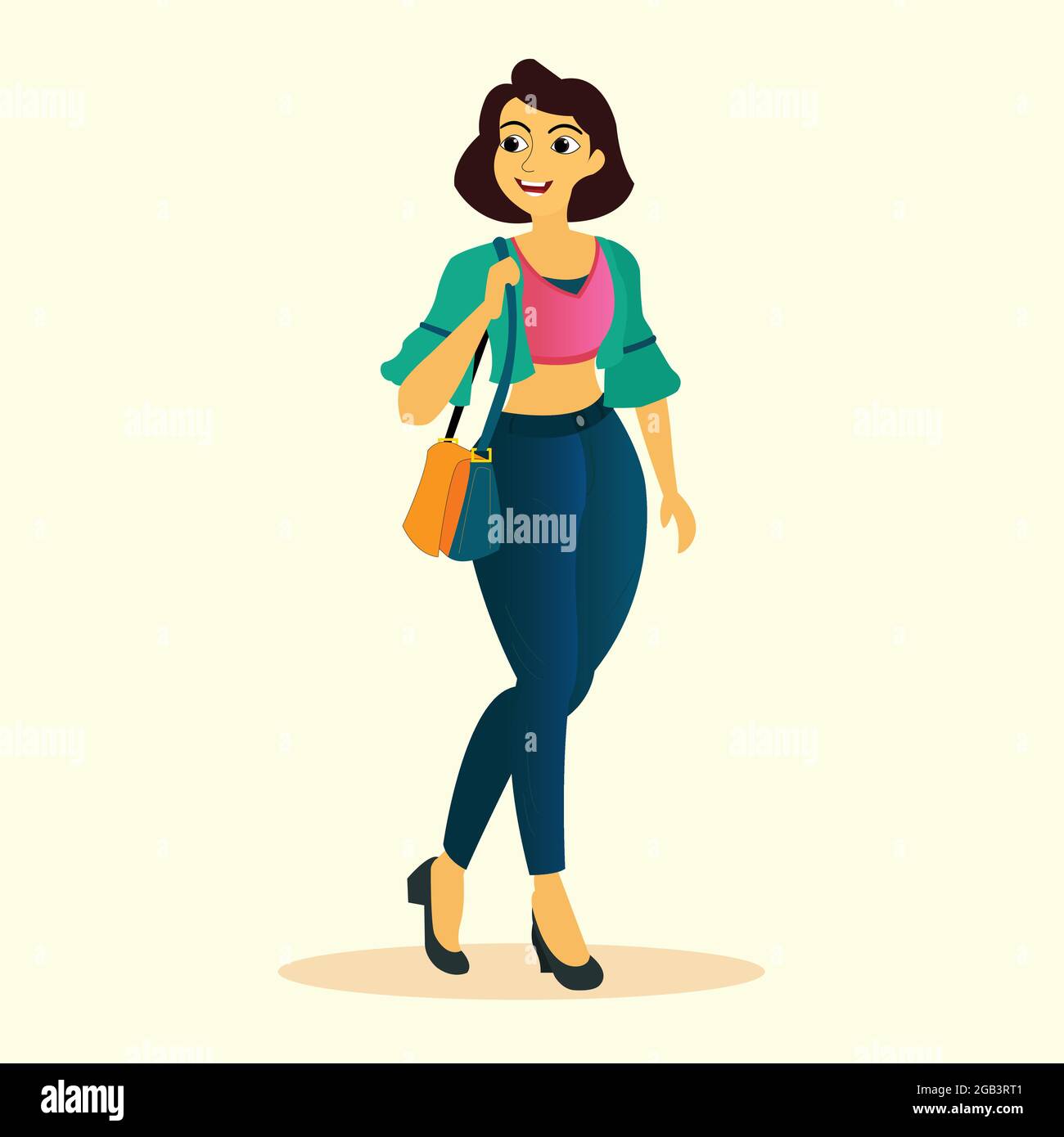 A working woman stands with holding the bag Stock Vector