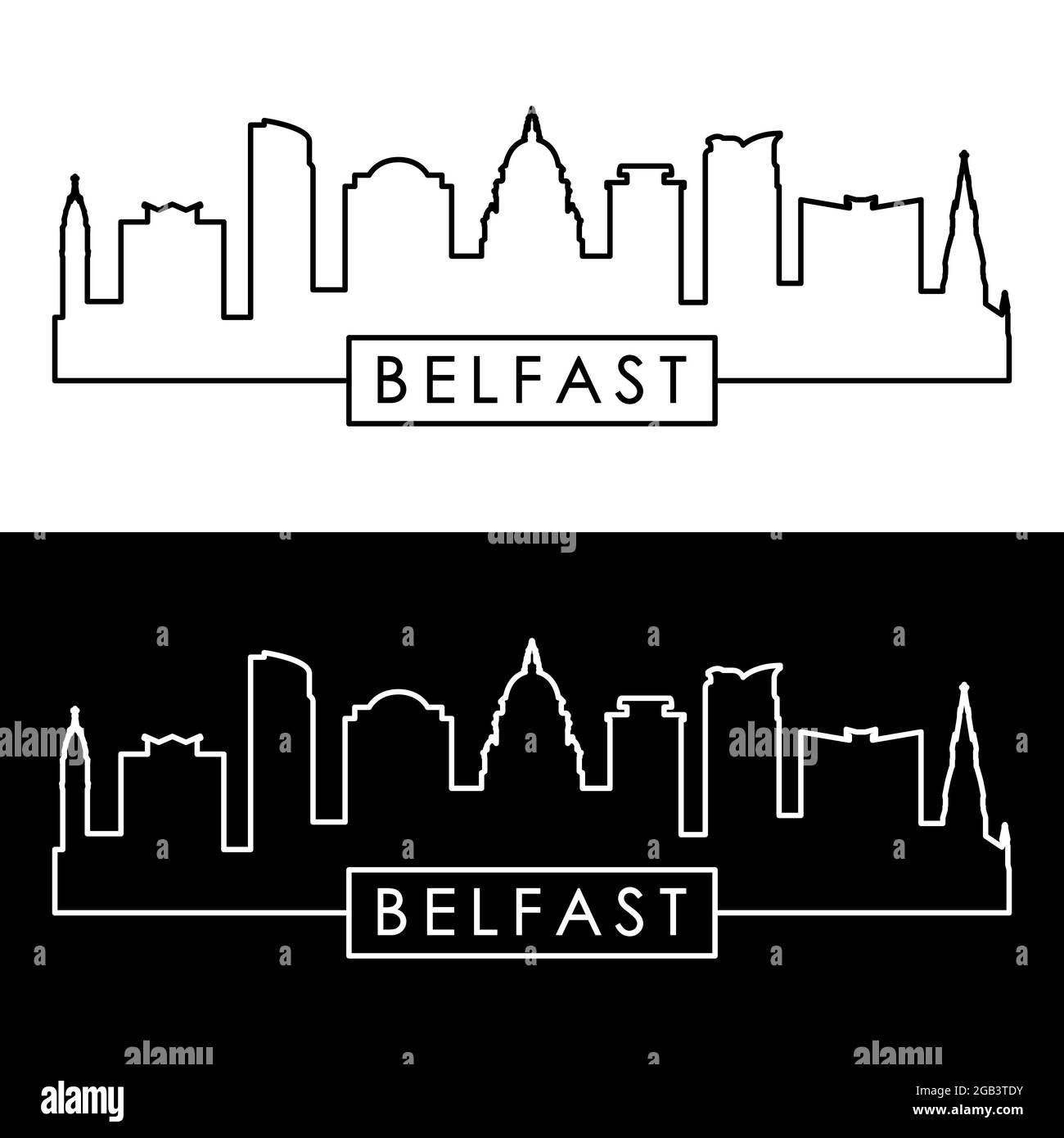 Belfast skyline. Linear style. Editable vector file. Stock Vector