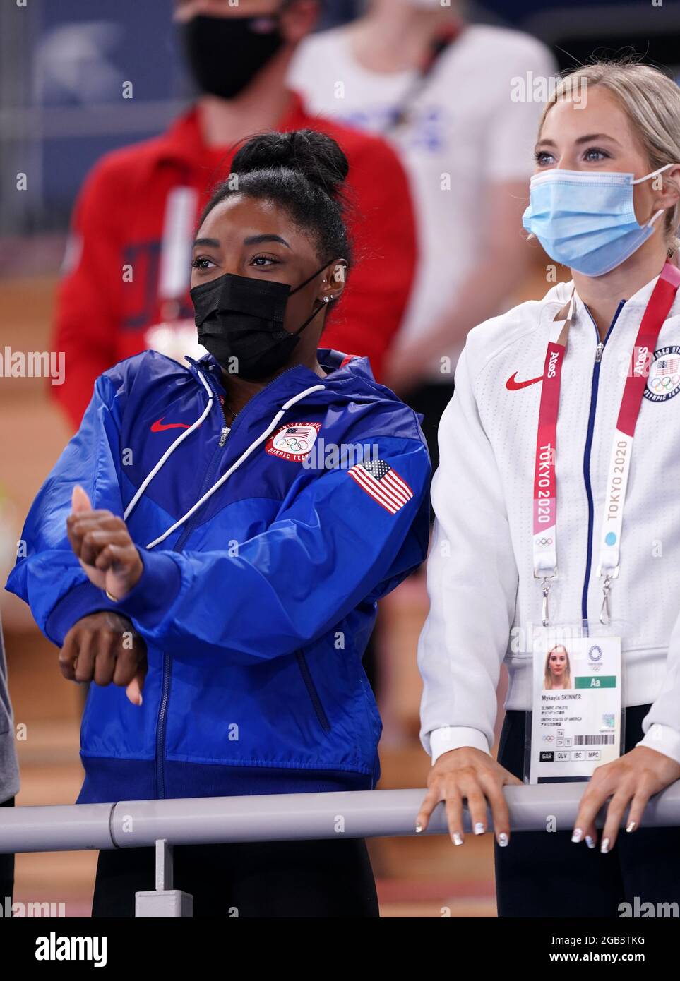 USA's Simone Biles celebrates as her teammate Jade Carey takes gold in(02)