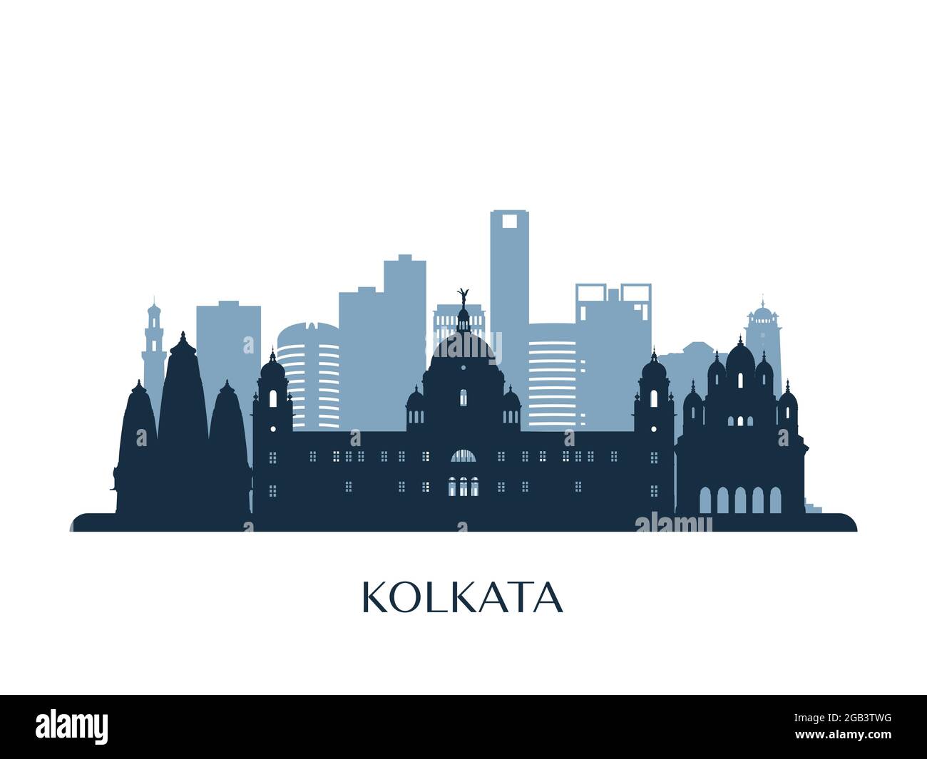 Kolkata skyline, monochrome silhouette. Vector illustration Stock