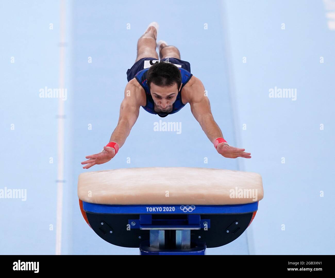Armenia's Artur Davtyan in the Men's Vault at Ariake Gymnastic Centre on the tenth day of the Tokyo 2020 Olympic Games in Japan. Picture date: Monday August 2, 2021. Stock Photo