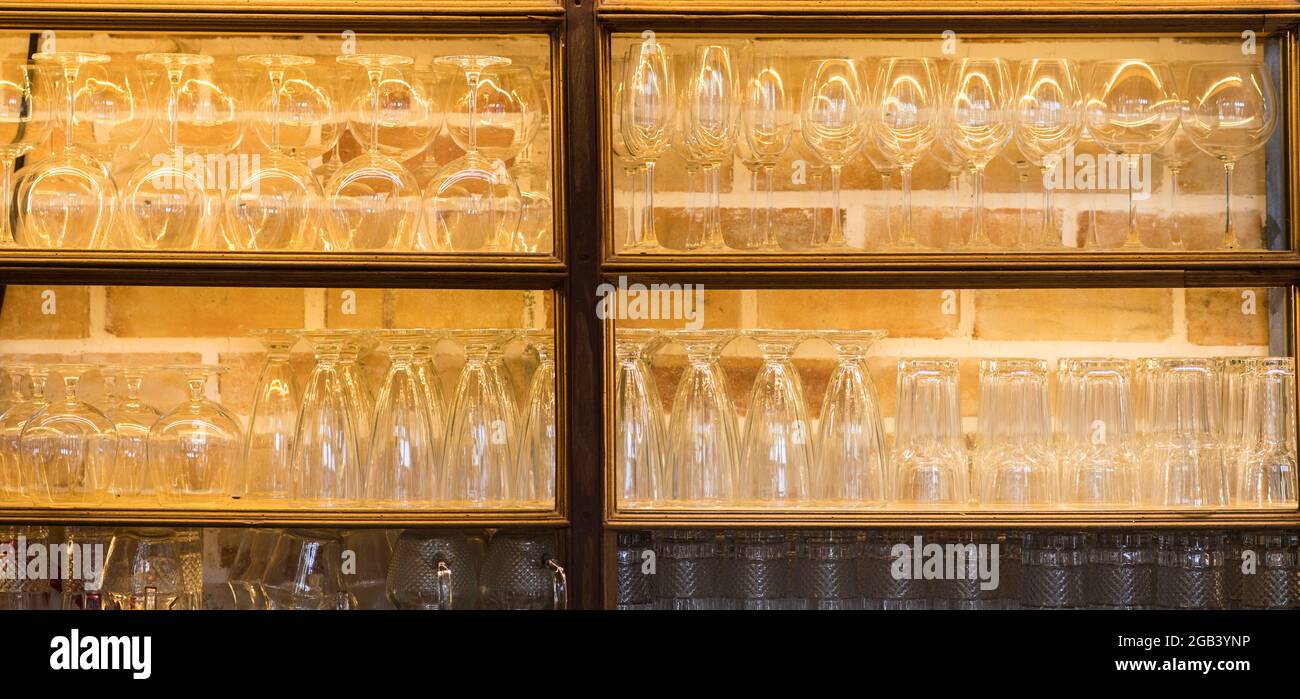wine glass on the shelf Stock Photo