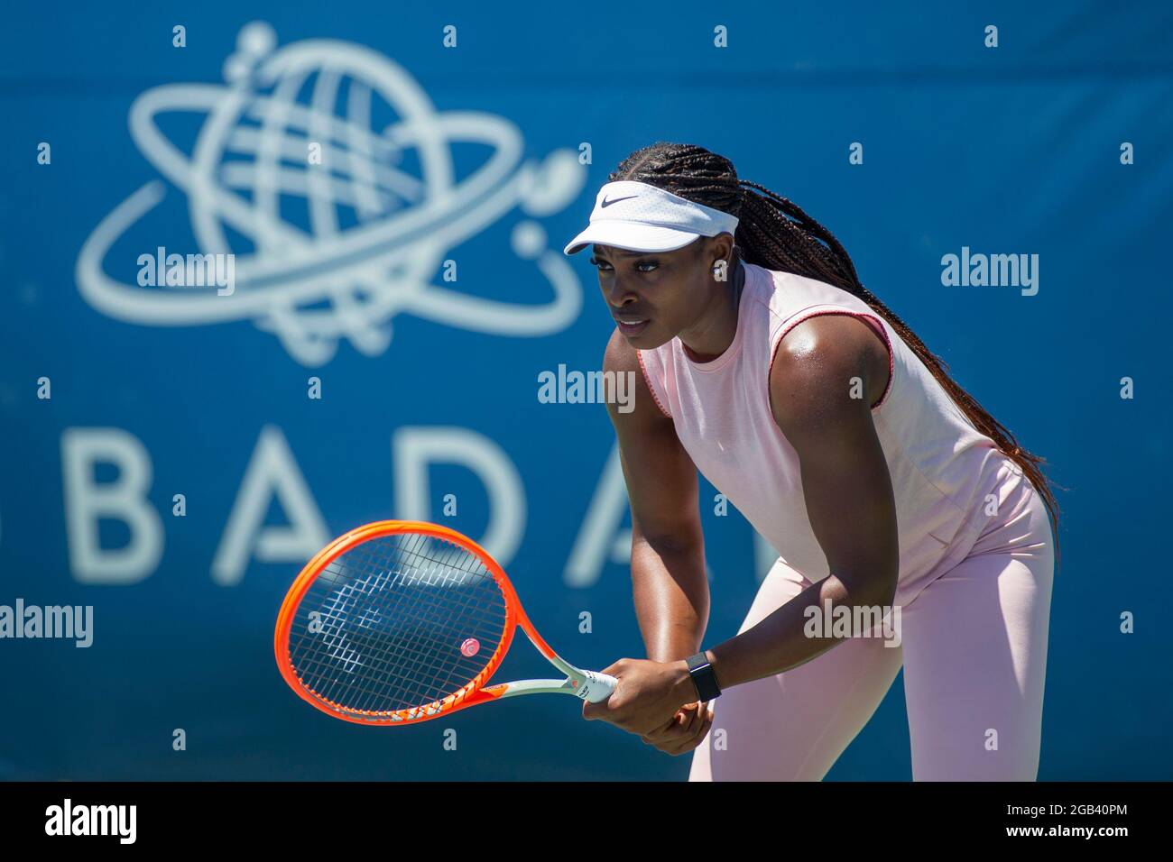 August 01, 2021: Sloane Stephens (USA) practices at the Mubadala Silicon Valley Classic at San Jose State University in San Jose, California. ©Mal Taam/TennisClix/CSM Stock Photo