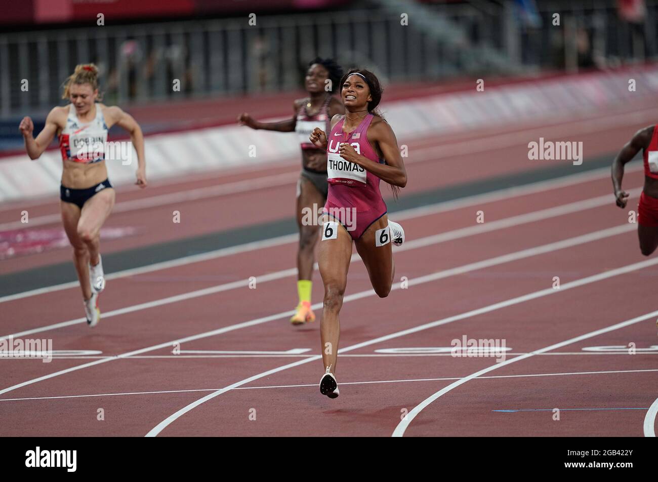 August 2, 2021 Gabrielle Thomas during 200 meter for women at the