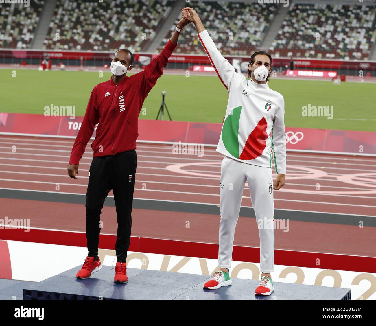 Tokyo, Japan. 02nd Aug, 2021. Gold medalists Mutaz Essa Barshim of