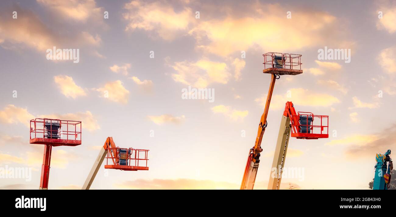 Articulated boom lift. Aerial platform lift. Telescopic boom lift