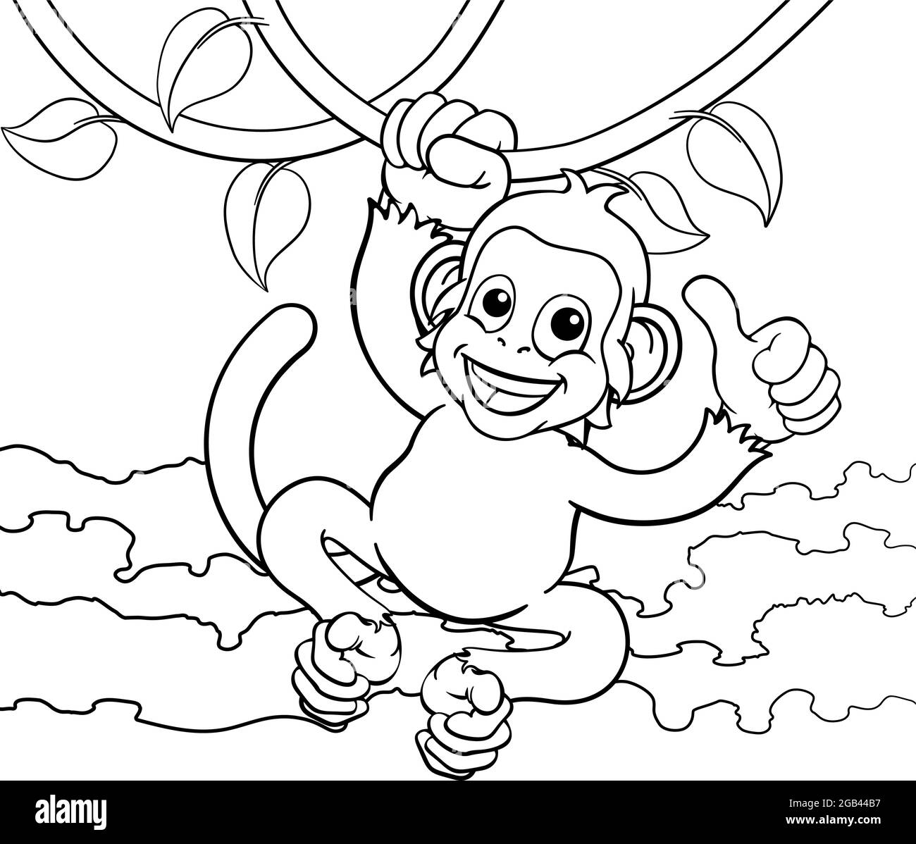 Monkey Singing On Jungle Vines Thumbs Up Cartoon Stock Vector Image ...
