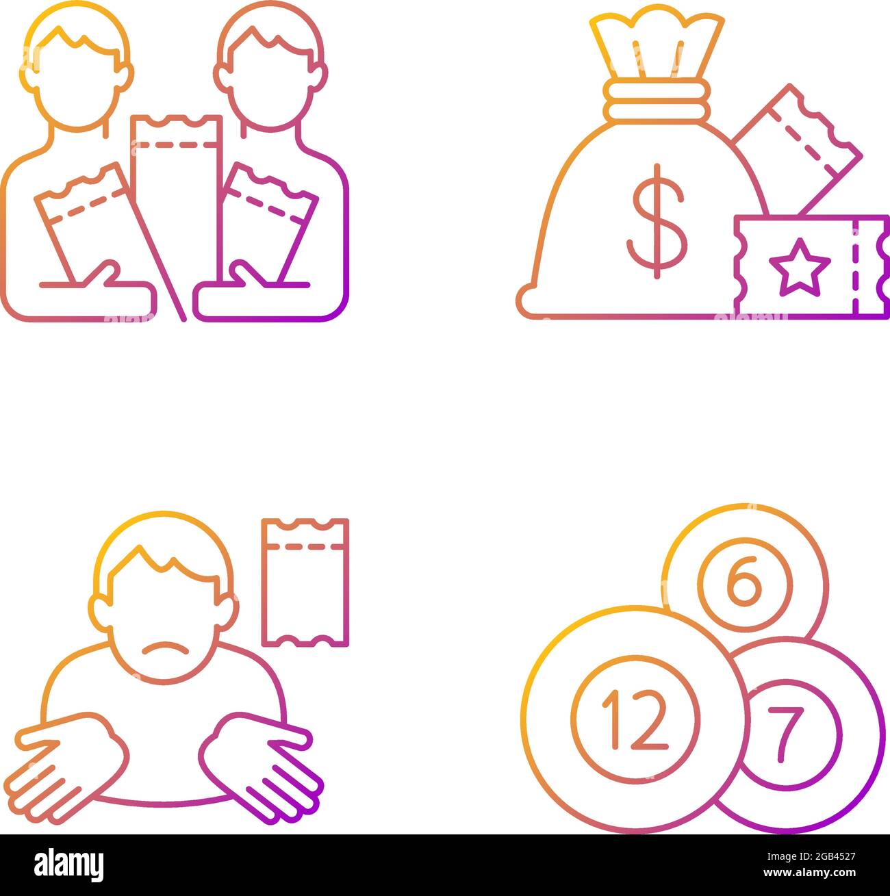Taking part in lottery gradient linear vector icons set Stock Vector
