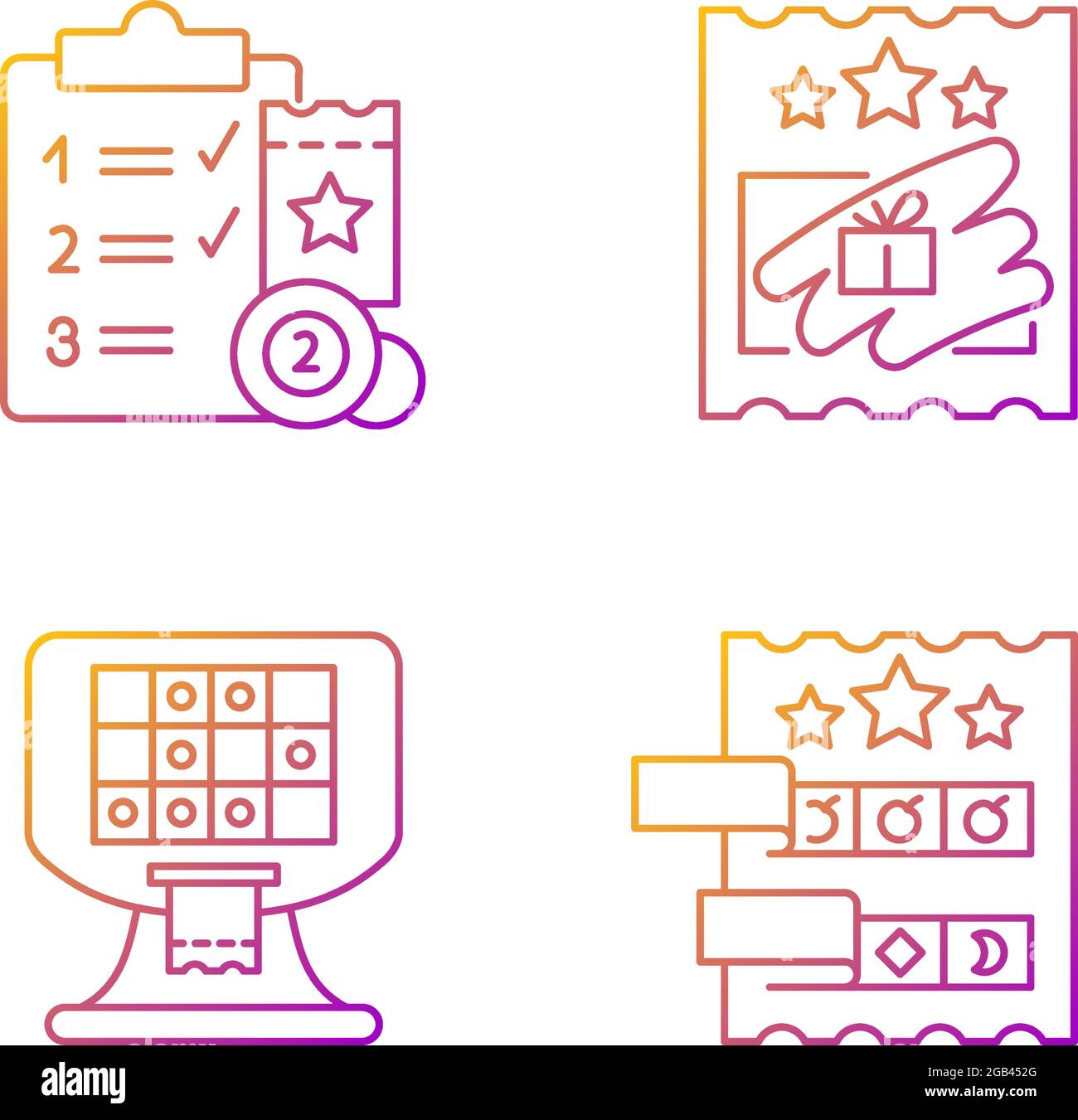 Lottery conduction gradient linear vector icons set Stock Vector