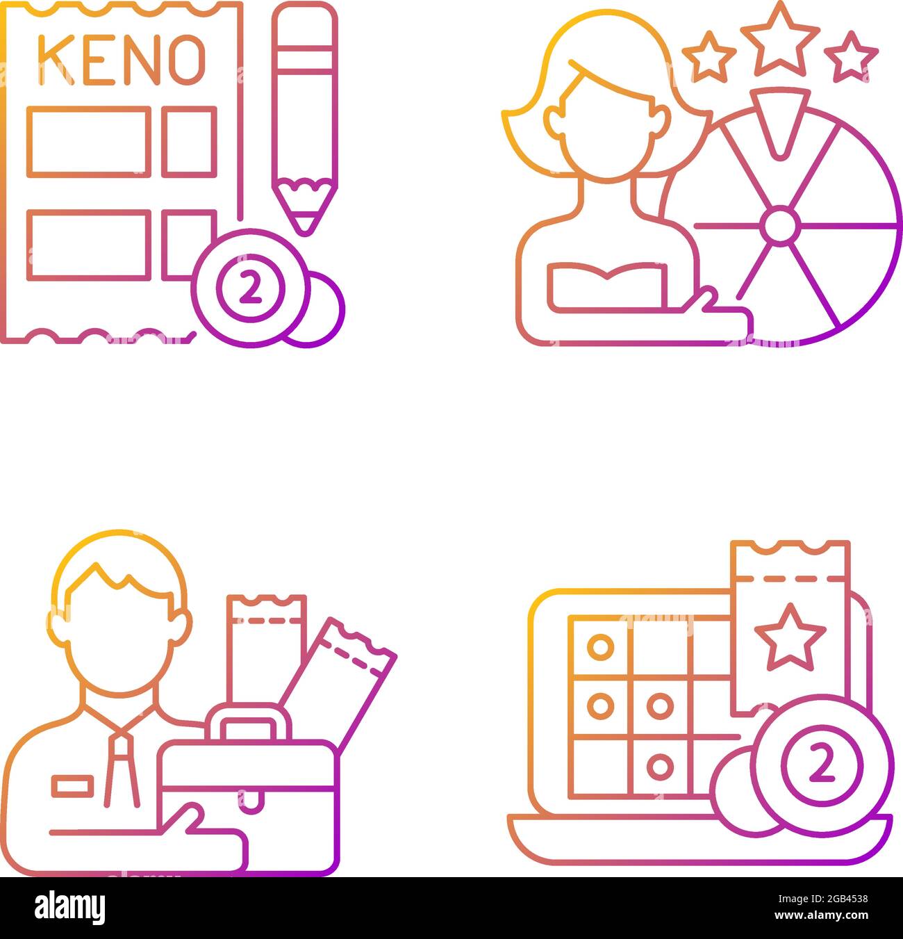 Lottery-like gambling games gradient linear vector icons set Stock Vector