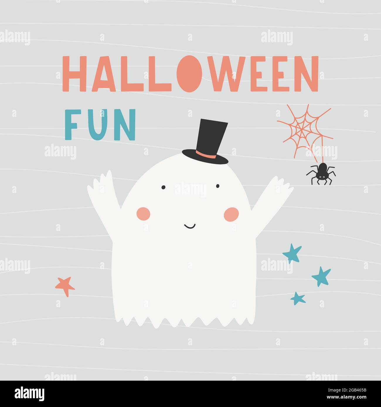 Halloween lettering - Halloween fun - with a cute ghost. Stock Vector
