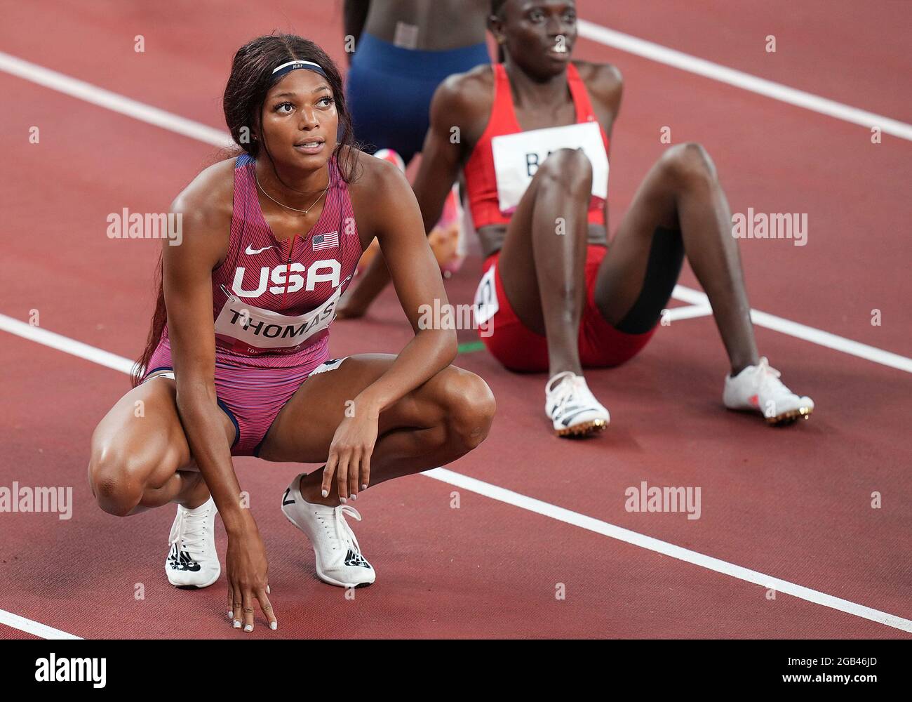 Tokyo, Japan. 2nd Aug, 2021. Gabrielle Thomas (L) of the United States