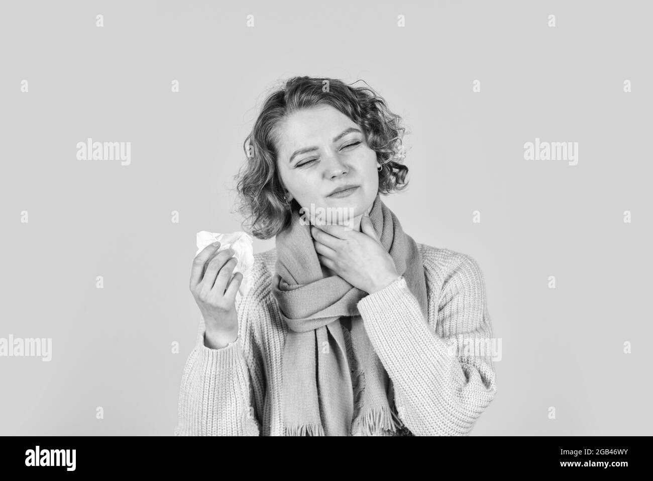 feel so sick. concept of treating allergies or colds. runny nose. woman with allergy blowing nose. Coronavirus outbreak concept. sick woman sneezing Stock Photo