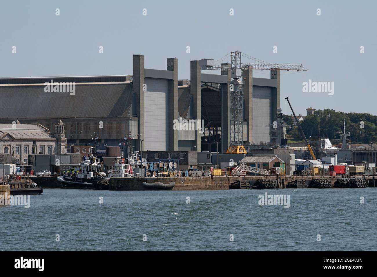 Plymouth, Devon, England, UK. 2021. Royal Navy dockyard on the River Tamar, Plymouth, UK Stock Photo