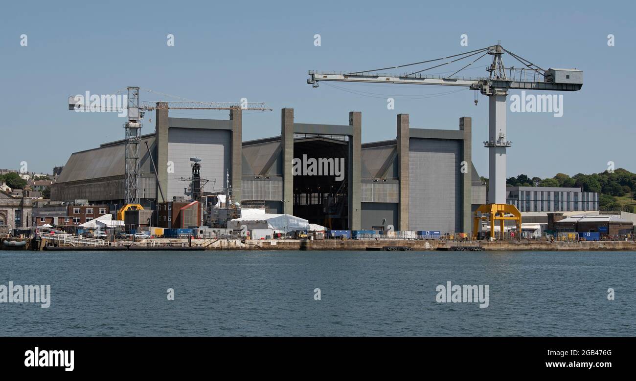 Plymouth, Devon, England, UK. 2021. Royal Navy dockyard on the River Tamar, Plymouth, UK Stock Photo