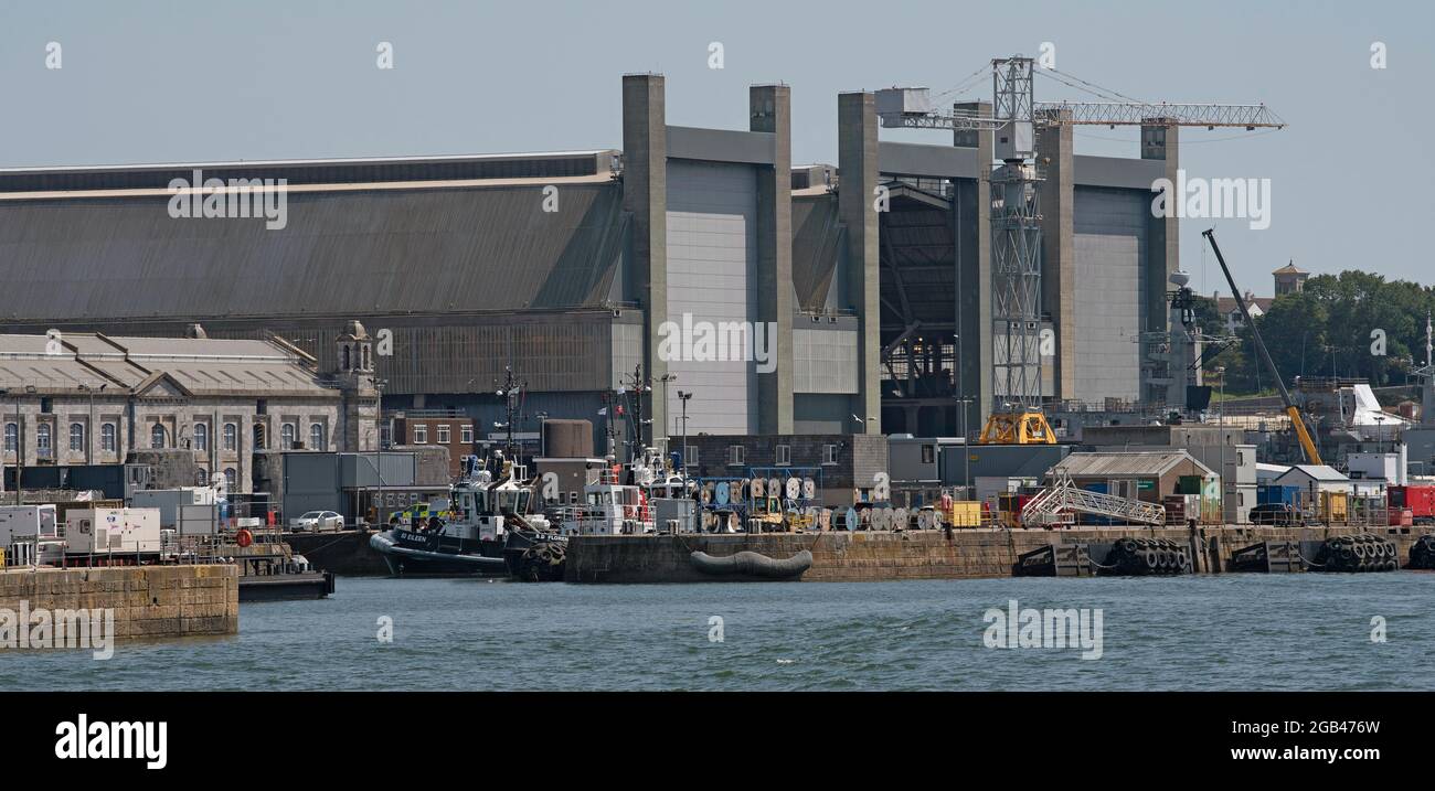 Plymouth, Devon, England, UK. 2021. Royal Navy dockyard on the River Tamar, Plymouth, UK Stock Photo