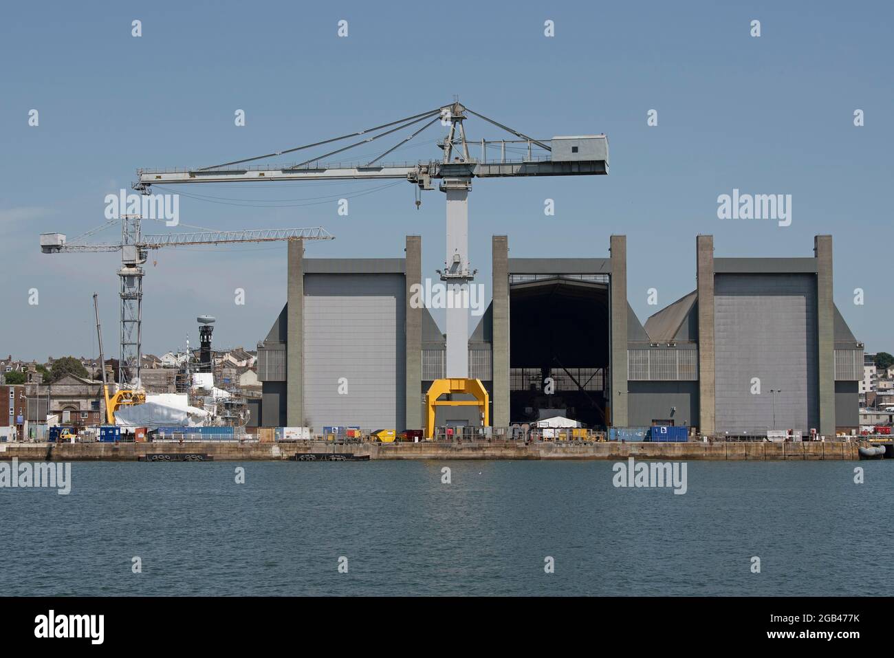 Plymouth, Devon, England, UK. 2021. Royal Navy dockyard on the River Tamar, Plymouth, UK Stock Photo