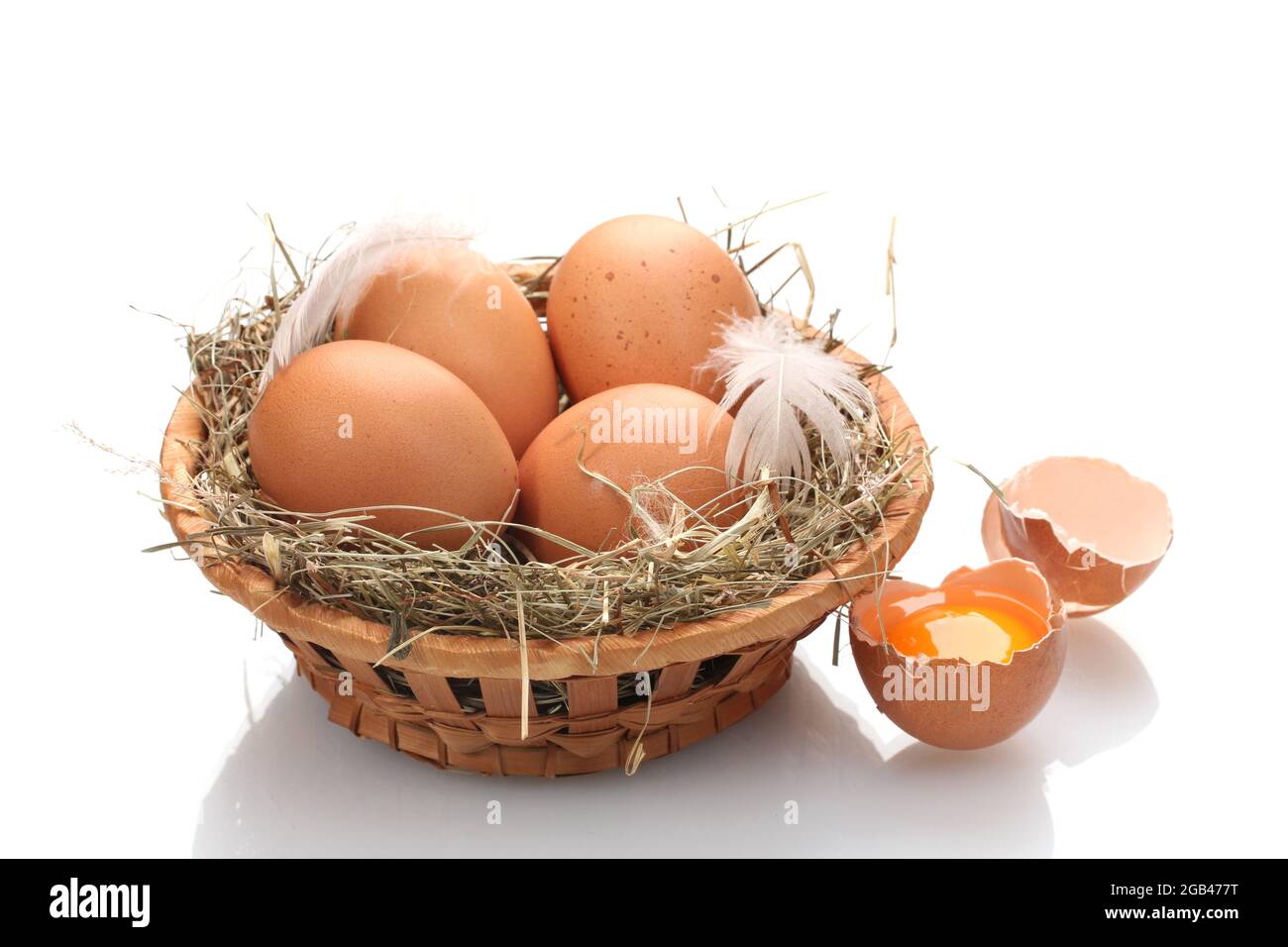 chicken eggs in a nest isolated on white Stock Photo - Alamy