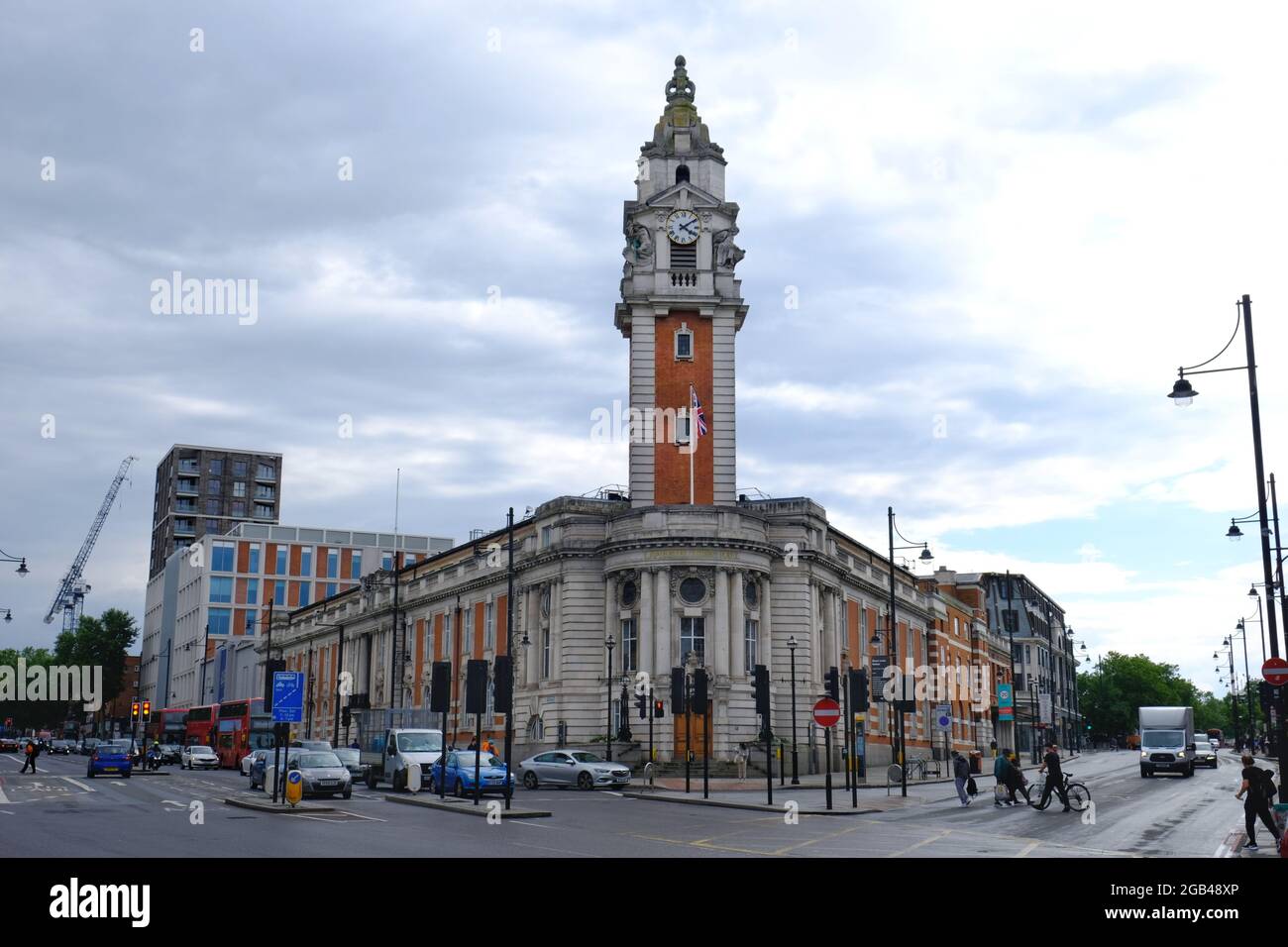 Lambeth Town Hall in Brixton is a Grade II listed building and the headquarters for Lambeth Council. Stock Photo